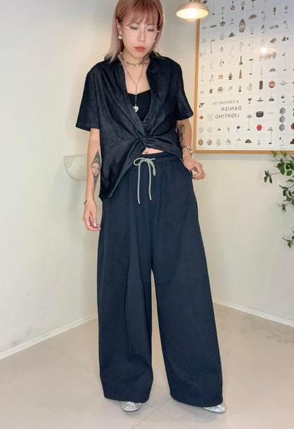 Black and white rope loose pants #00670