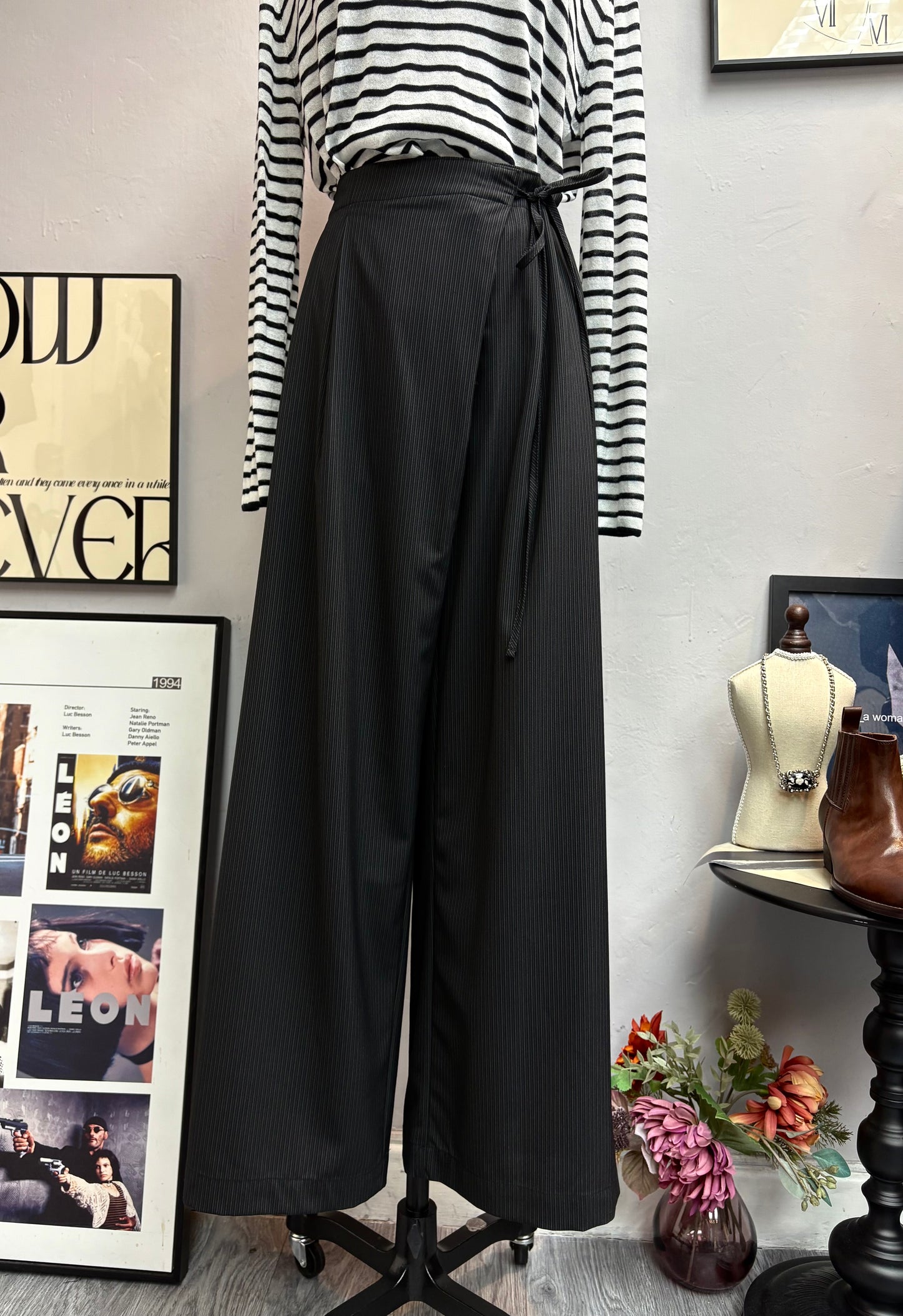 Side Tie striped Trousers