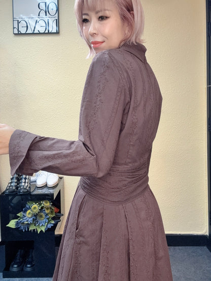 Embroidery back zip with scarf one piece #00875