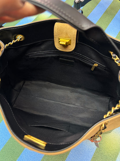 Color-block multiple leather bag