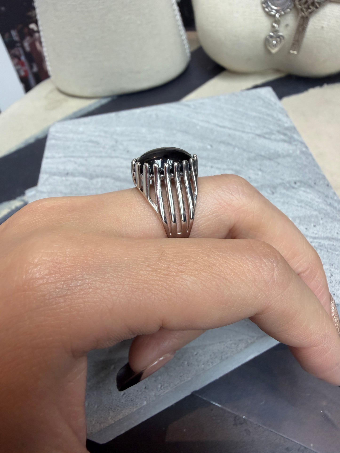 Black oval shape ring