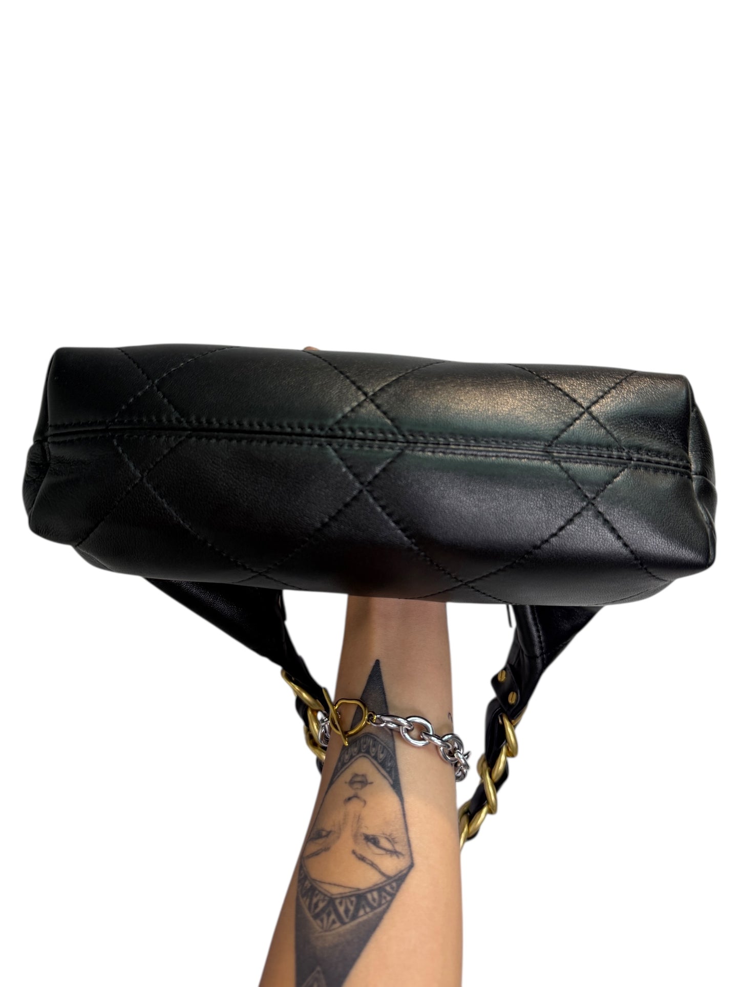 Gold chain handle leather bag