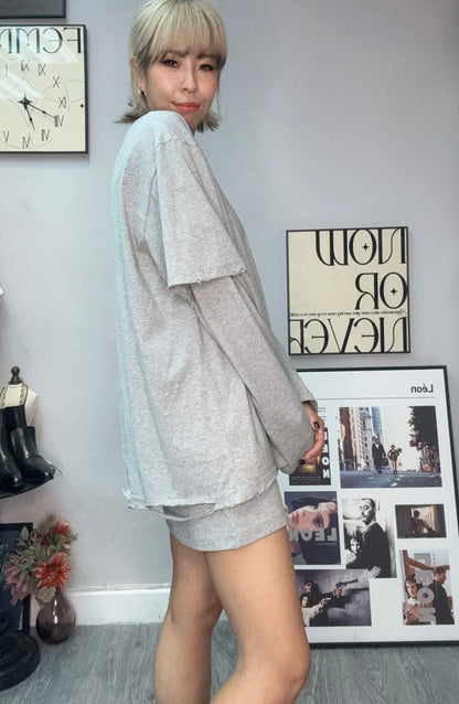 Plain two piece long tee set #00028