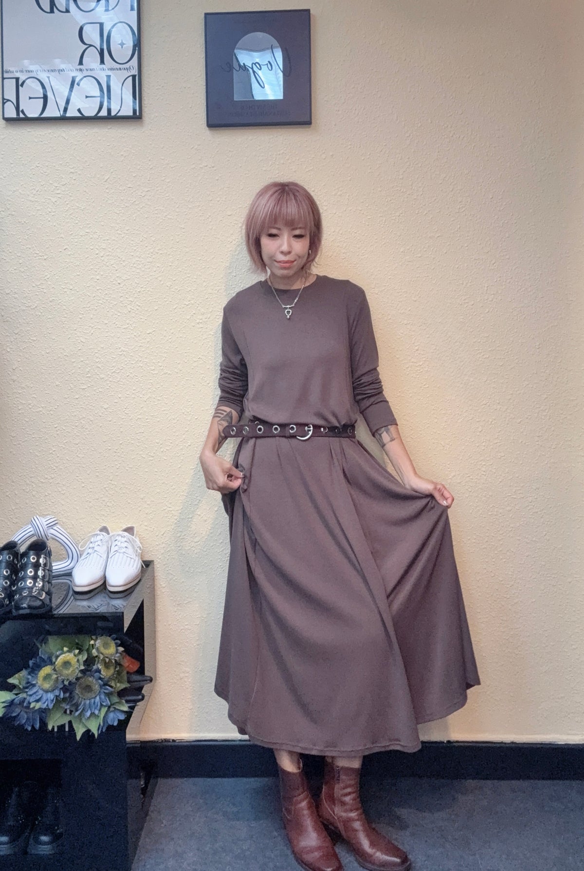 One button cotton one piece #00866