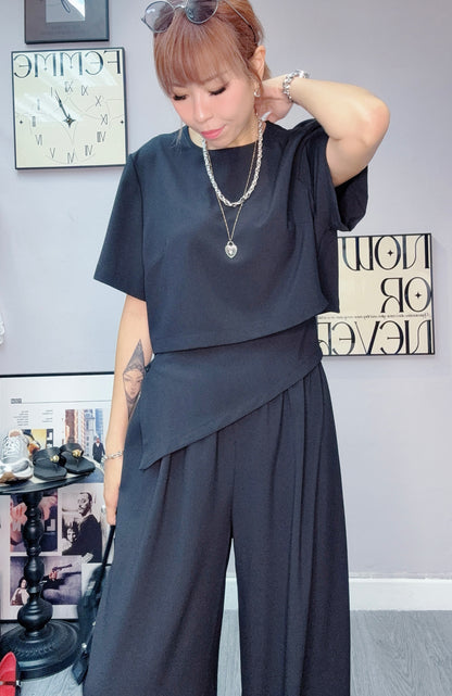 Plain short sleeve top x pants set #00621