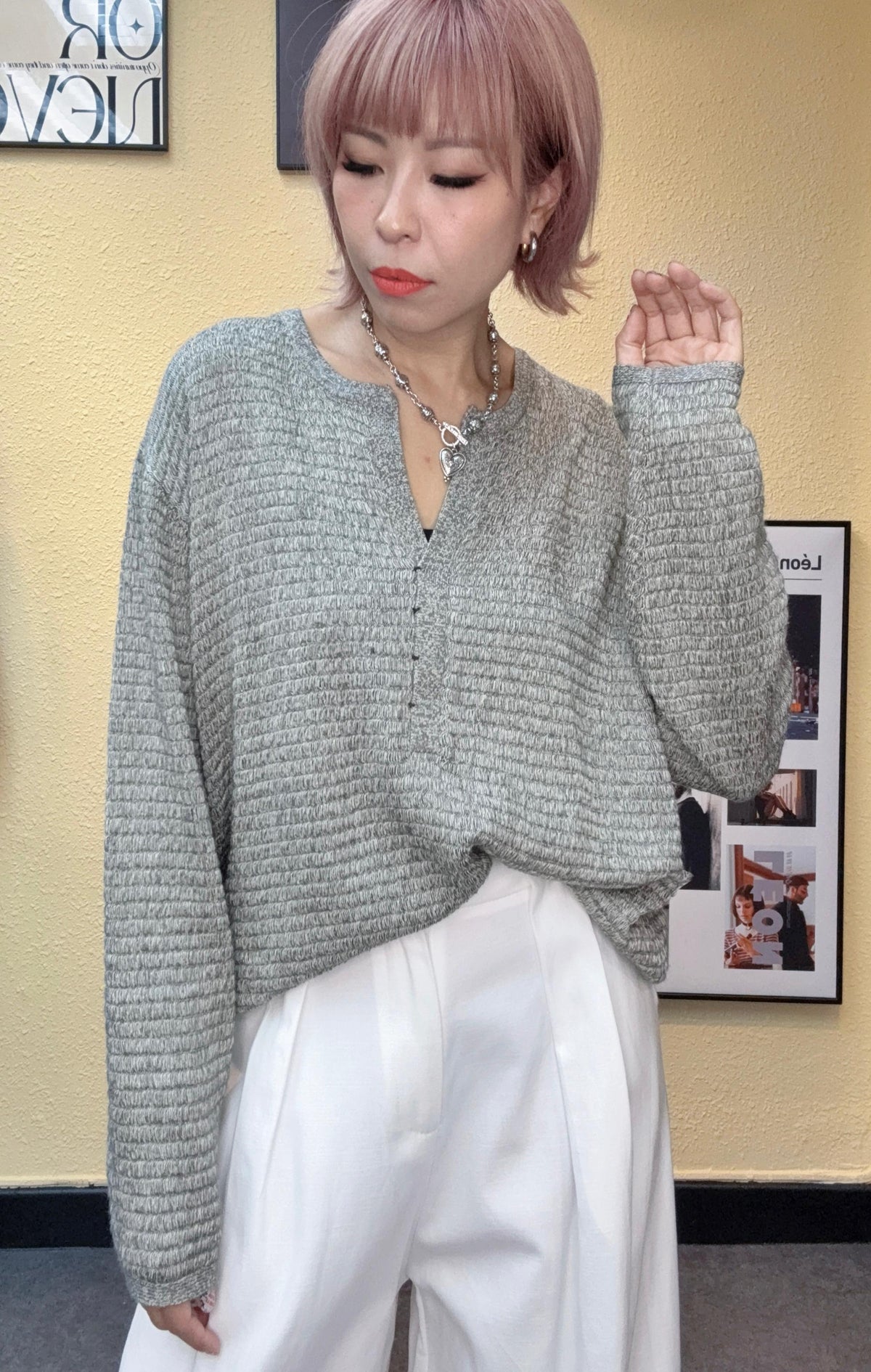 V neck loose knitted top #00878