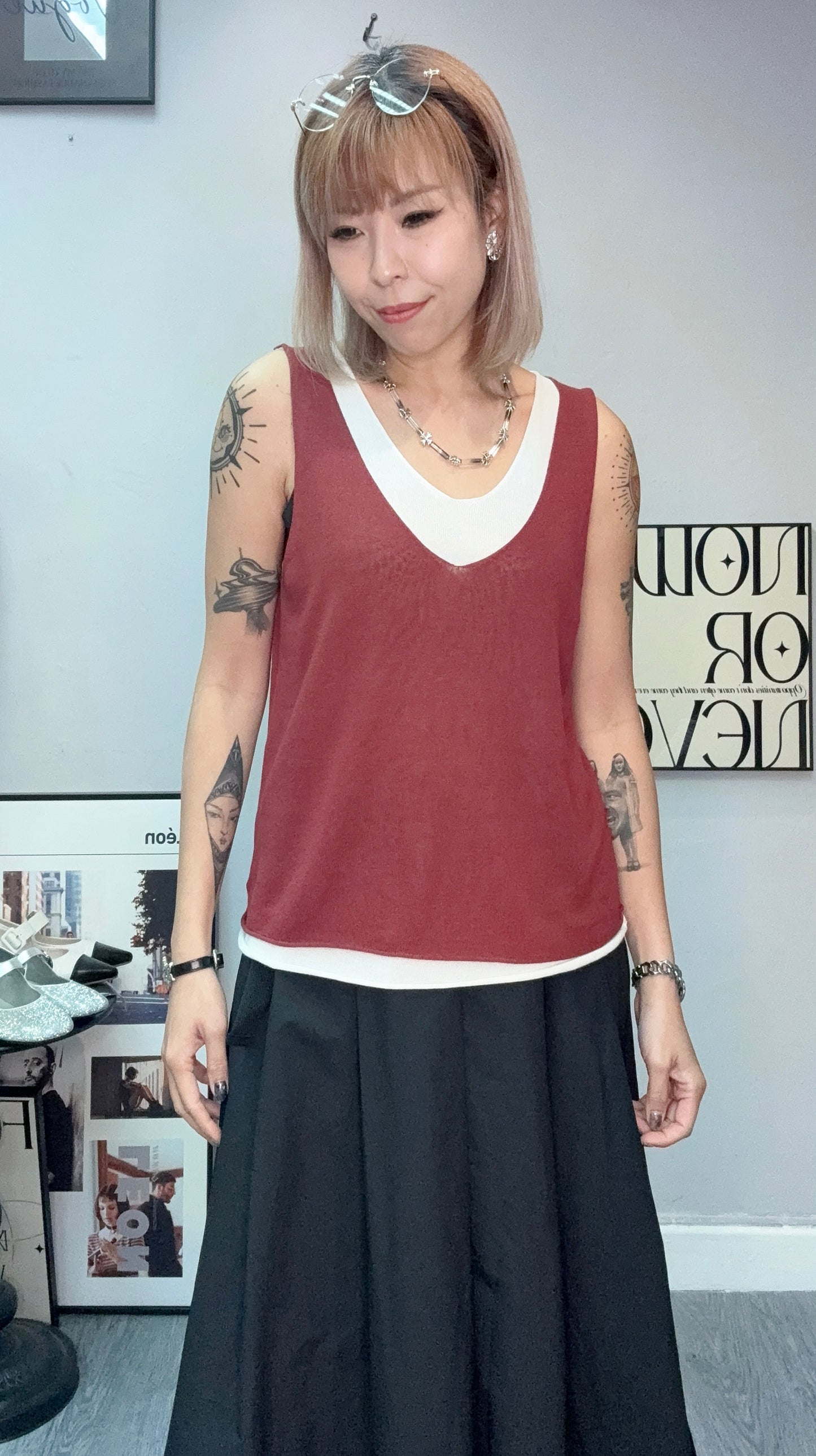 Fake two pieces knit tank #00675