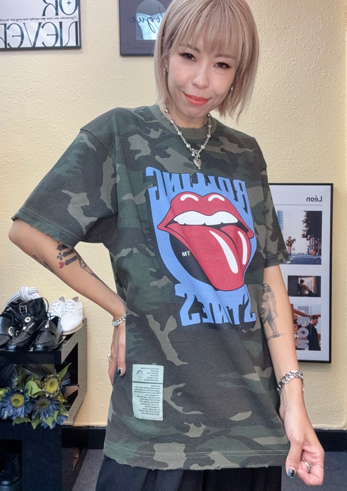 Camouflage mouth loose tee #00951
