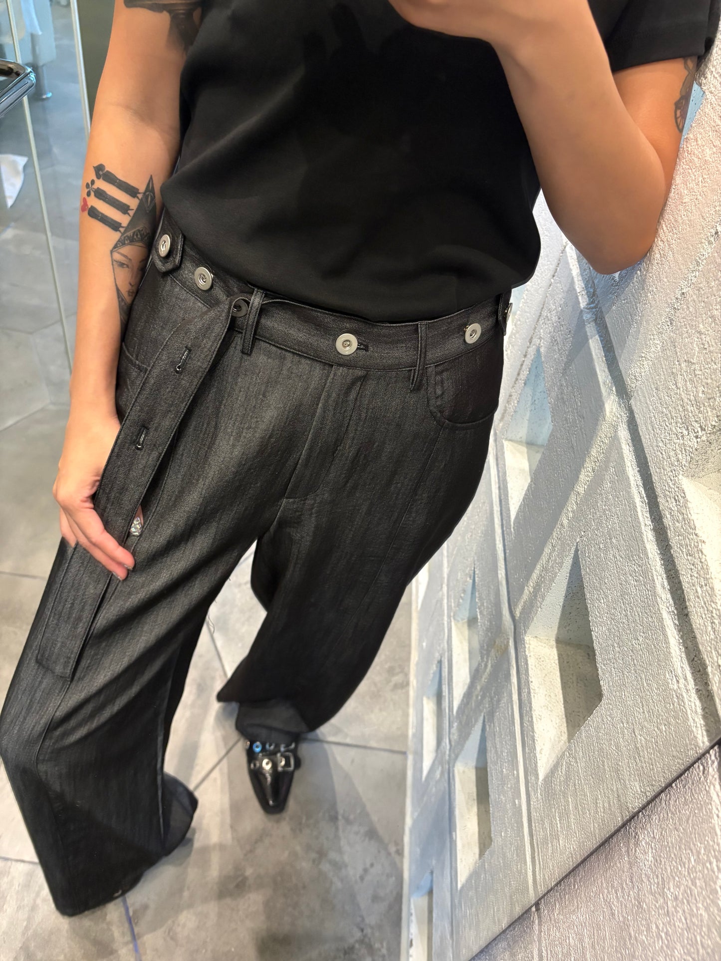 With half belt pants #00810