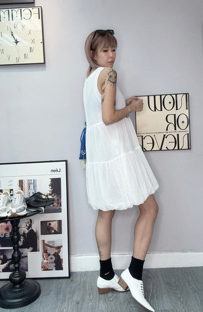 Puff hem vest short dress #00449