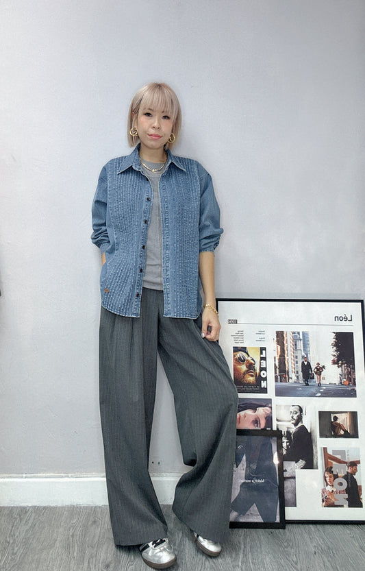 pleated denim shirt