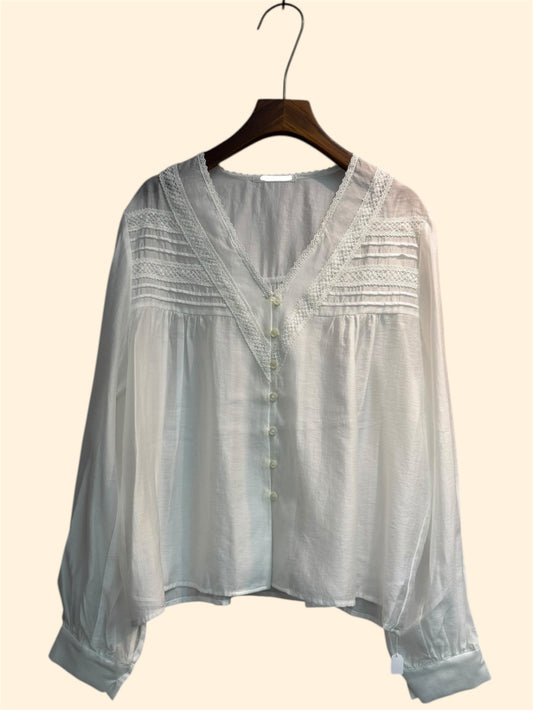 V neck lace front buttons blouse #00319