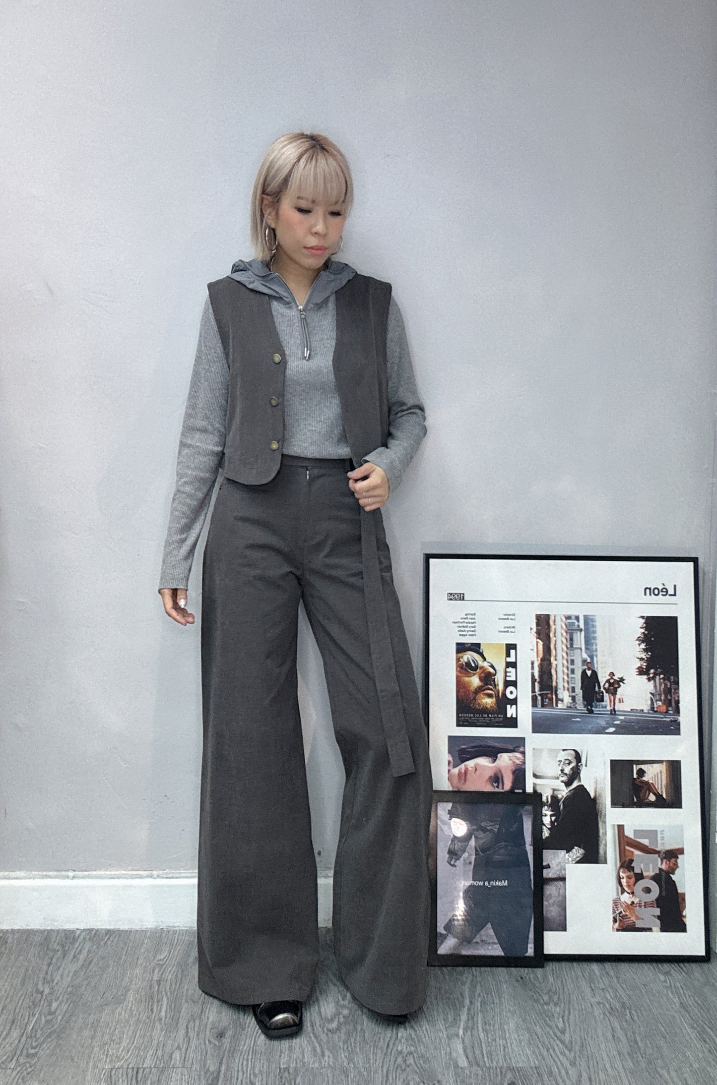 With belt pants (薄磨毛布)