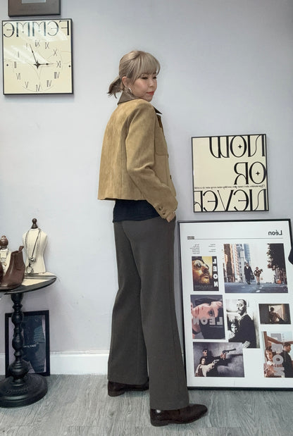 Leopard skin X fake leather collar jacket #00055