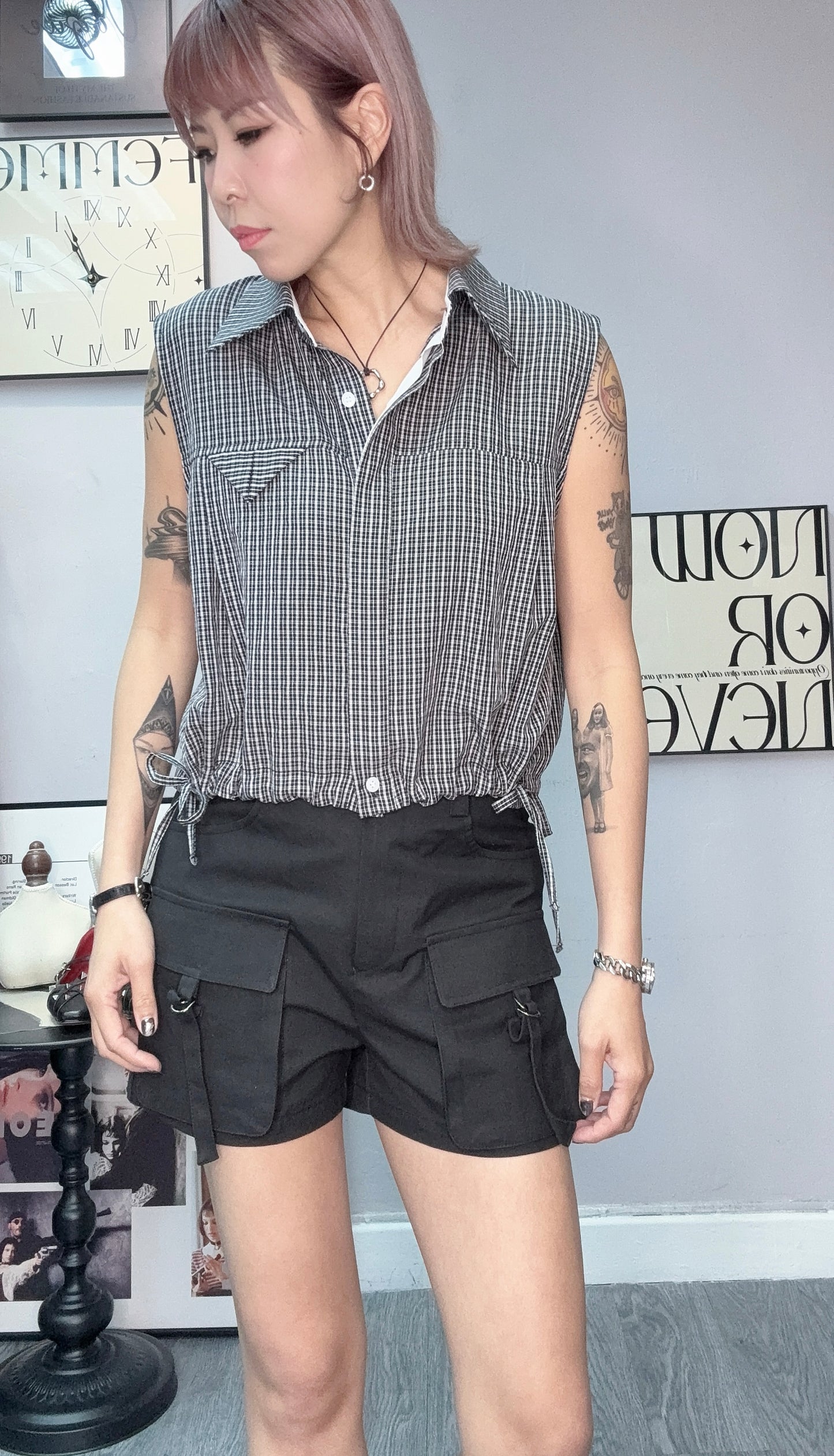 Mini checked vest shirt #00580