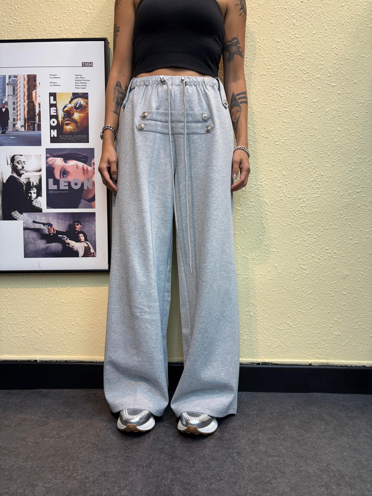 Front silver buttons pants #00873