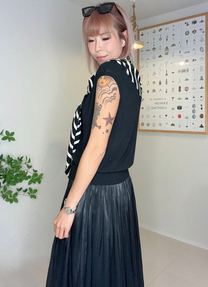 With striped scarf softy knit top #00694