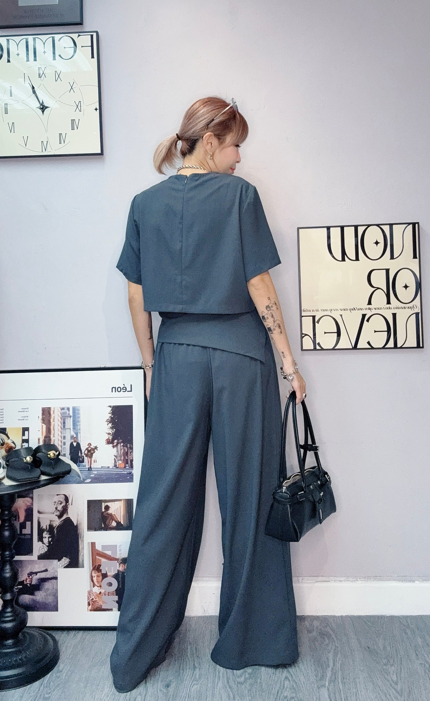 Plain short sleeve top x pants set #00621