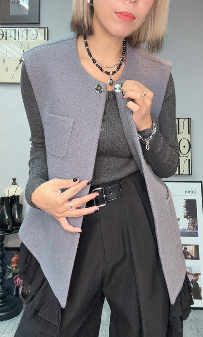 Pleated hem vest wool jacket