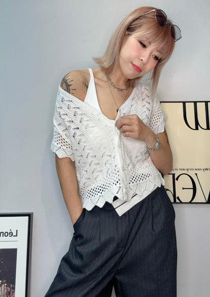 Embroidery short sleeves cardigan #00640