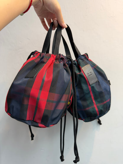 Checked drawstring bag