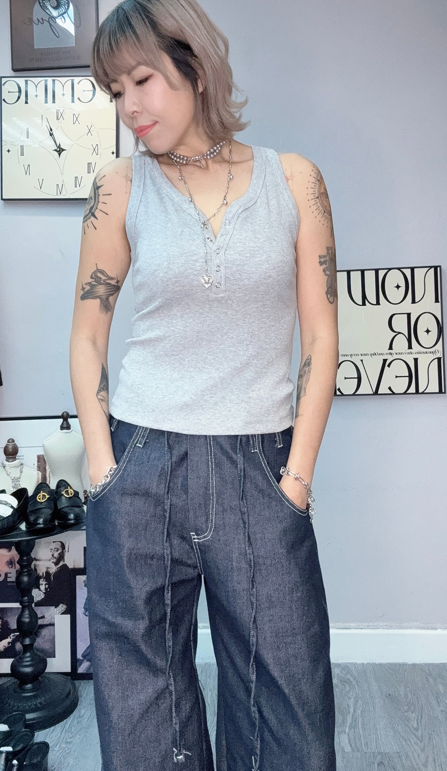 Front buttons rib vest tee #00412