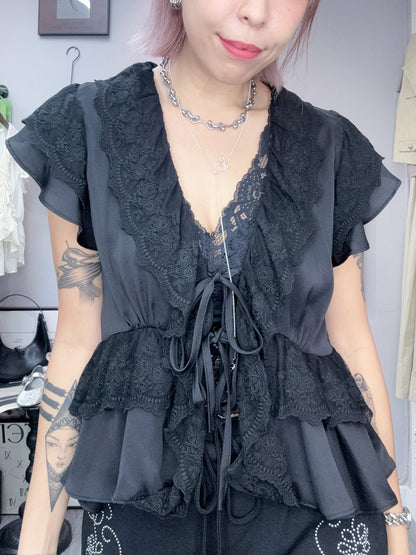 Chiffon X lace trim blouse #00818