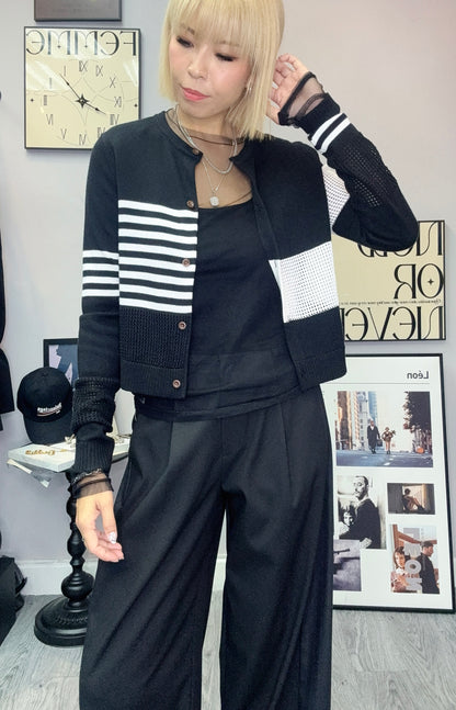 Black and white knit cardigan
