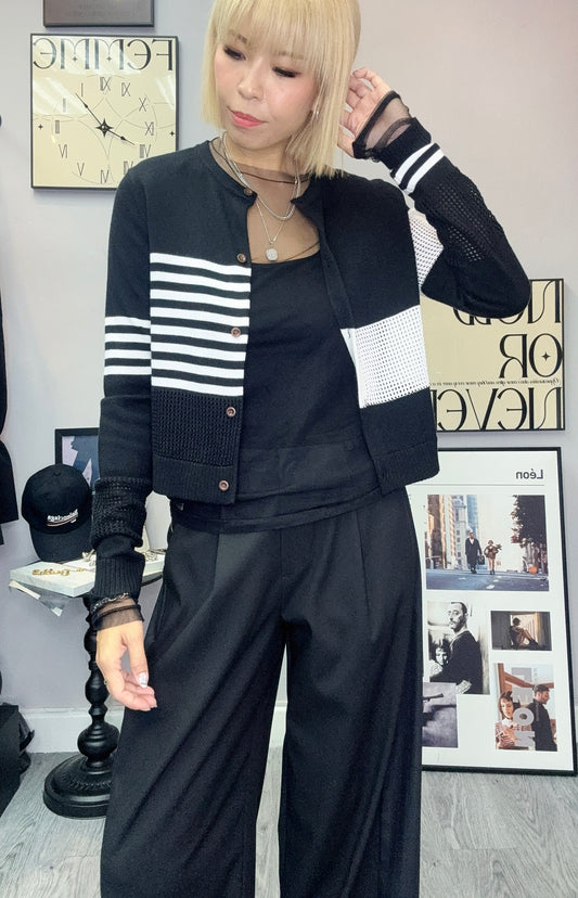 Black and white knit cardigan