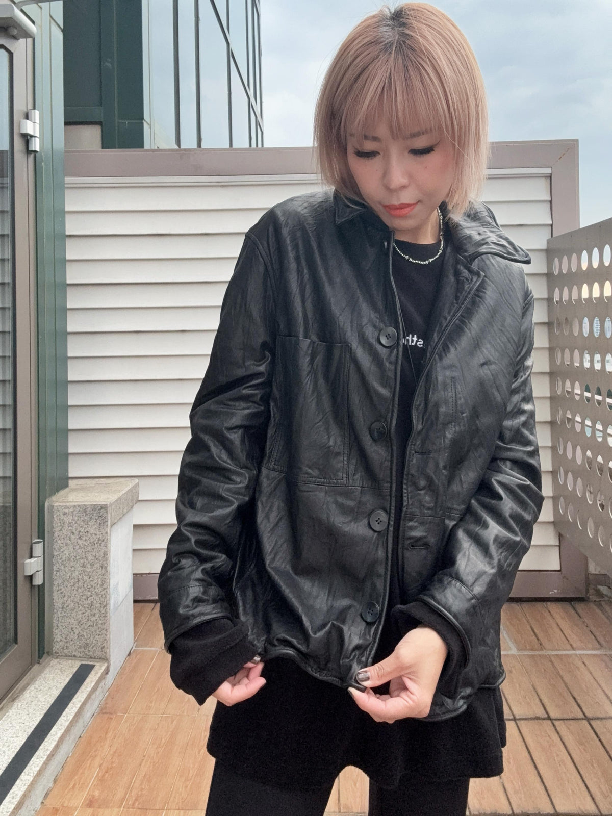 👍🏻Wire collar and hem lambskin leather jacket #00988