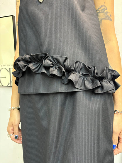 Ruffle hem stripe vest +skirt Set#00432