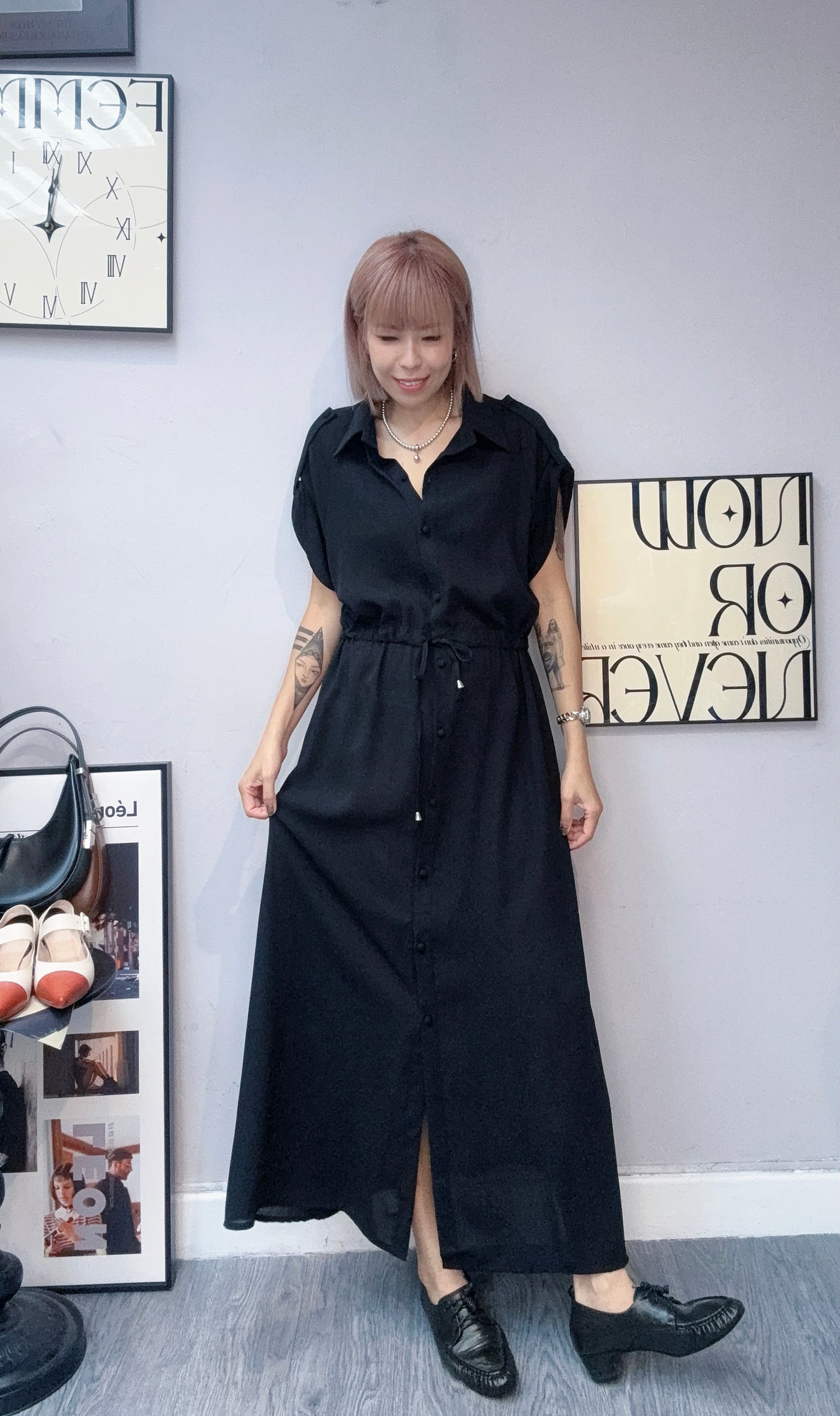(-20%off)Chiffon cap sleeves one piece #00835