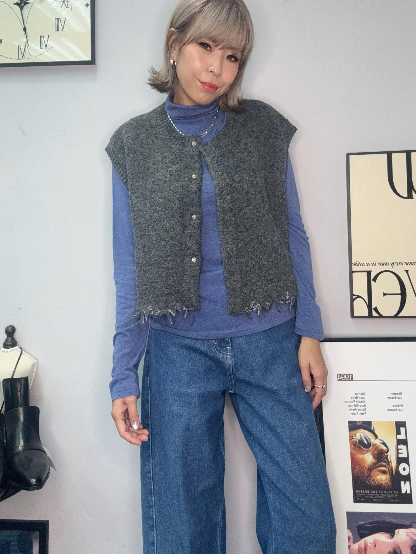 Plain front knit vest cardigan #00056