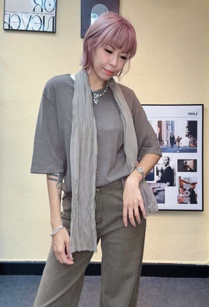With scarf loose plain tee #00846