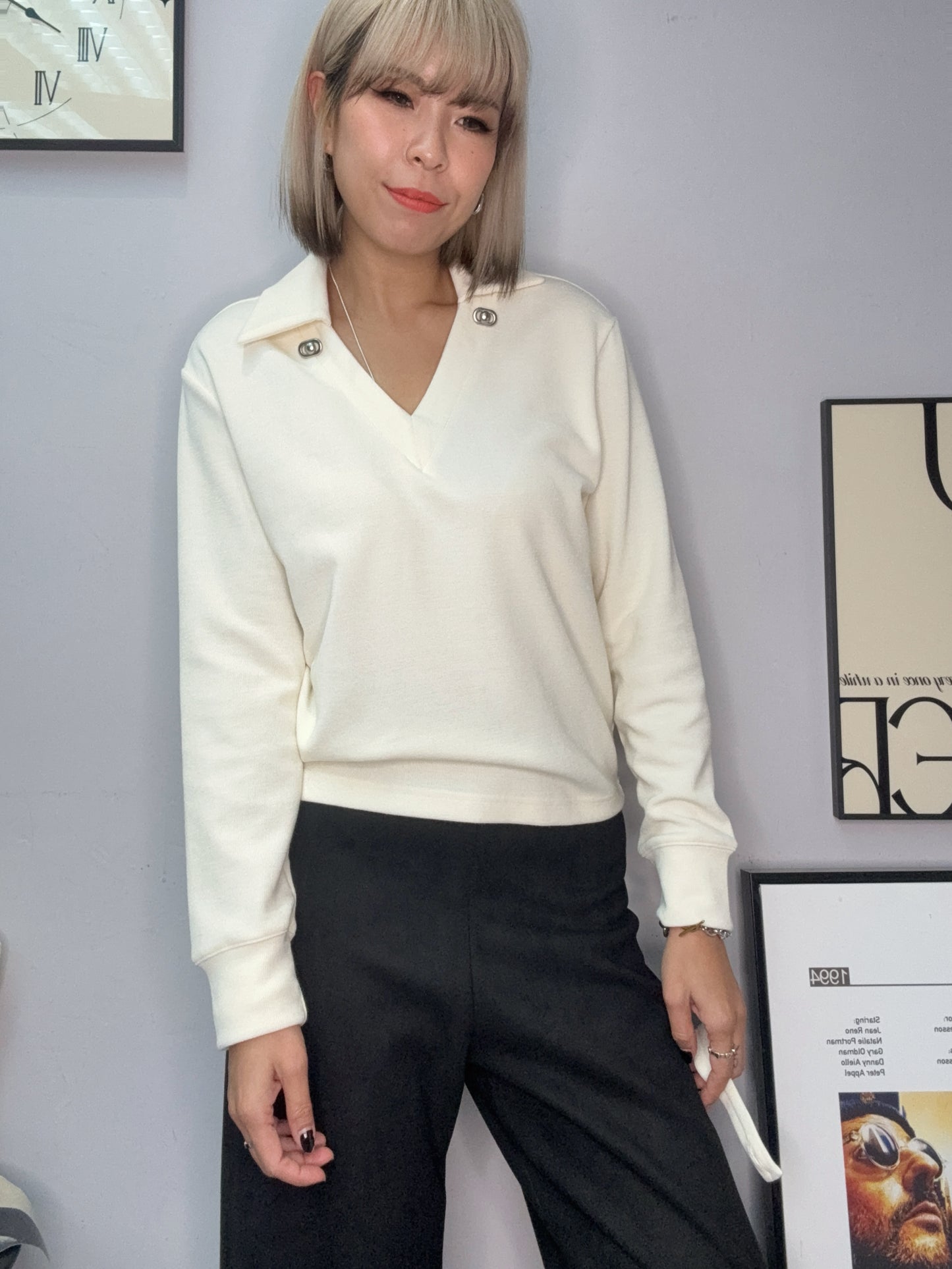 Big v neck polo top(front button) #00018