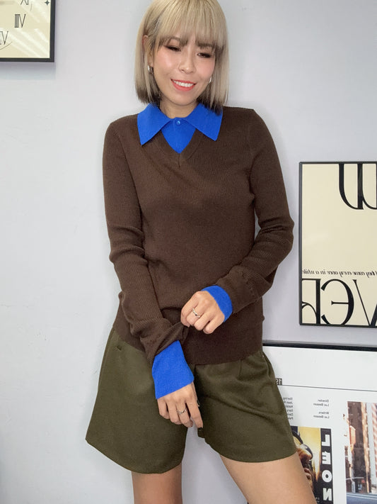 Fake two piece rib knit top