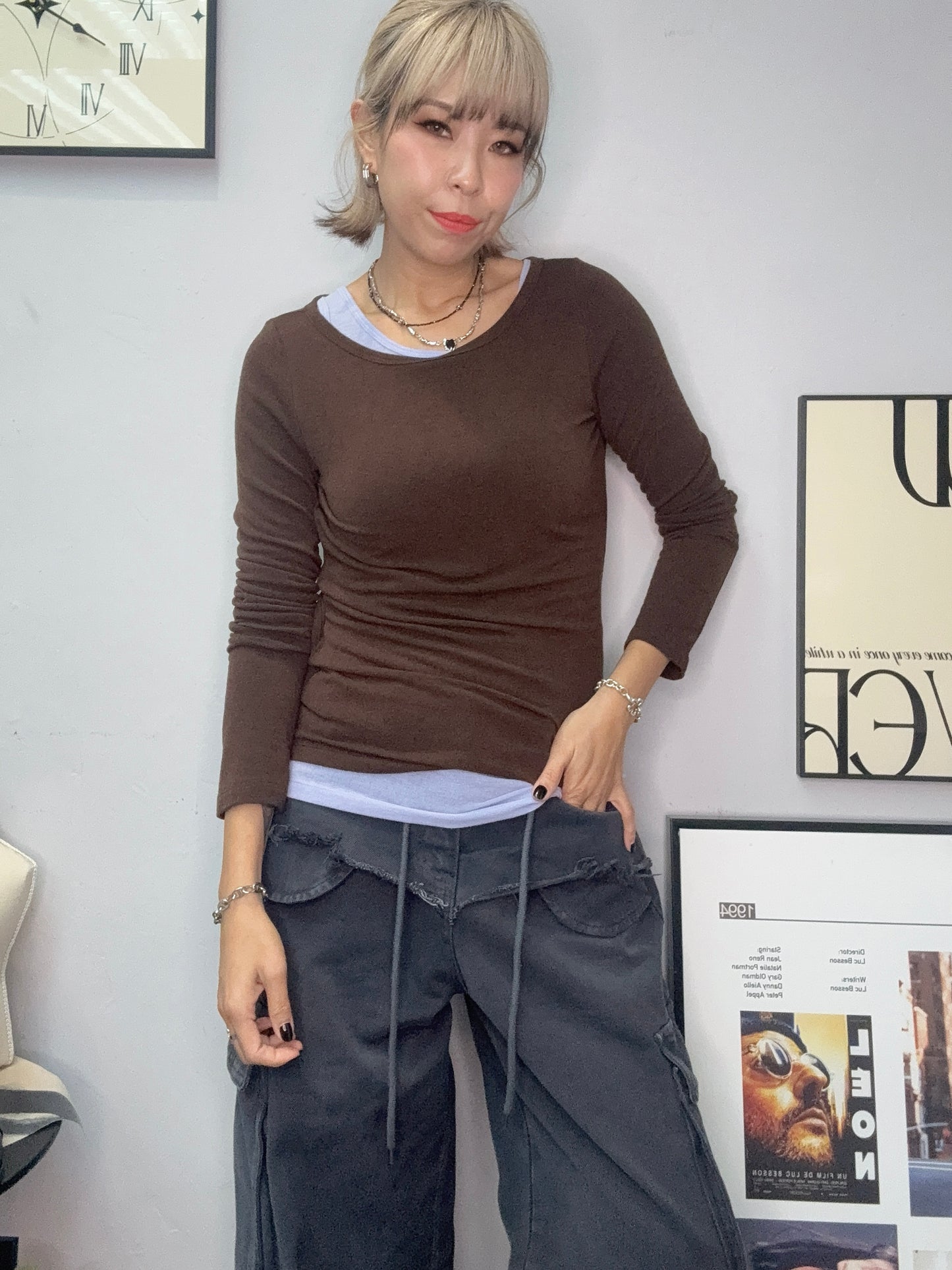 Back ribbon two pieces spandex tee