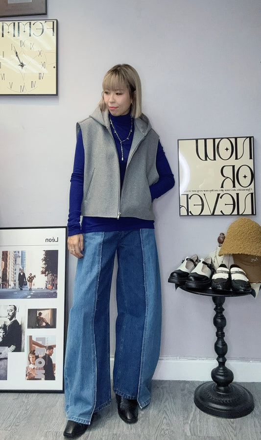 Side buttons with hat wool vest jacket #00294