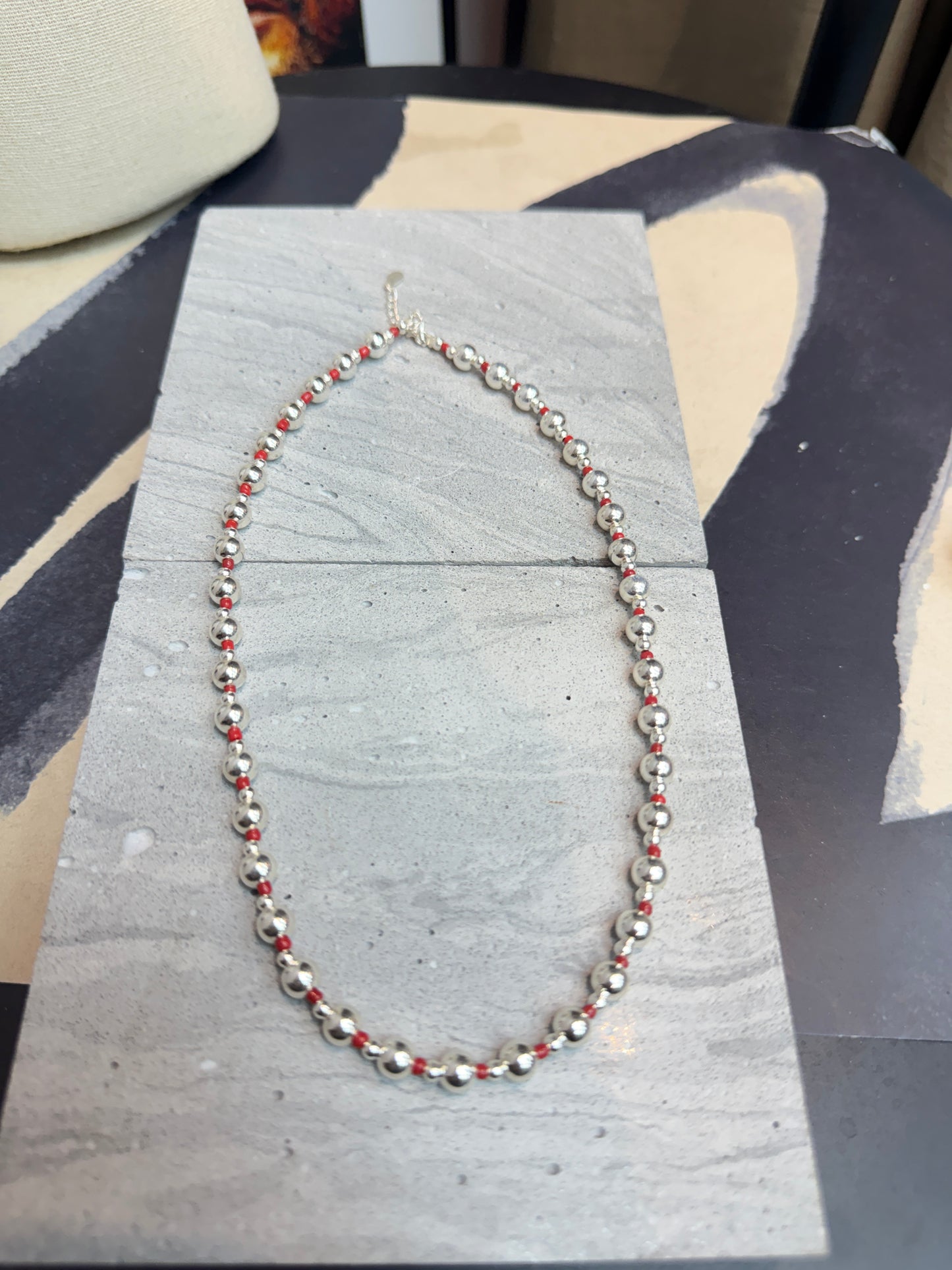 Red beads 925 silver necklace