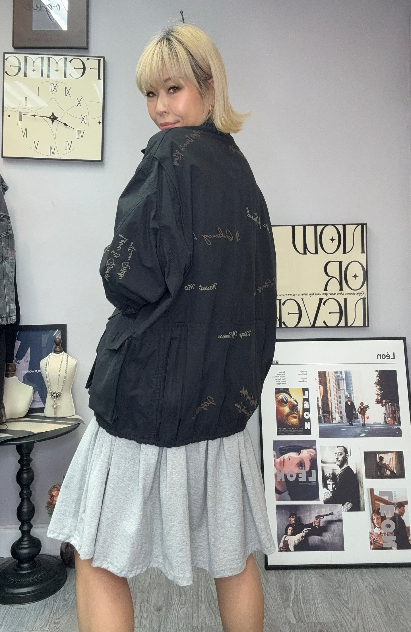 Embroidery Words trench coat