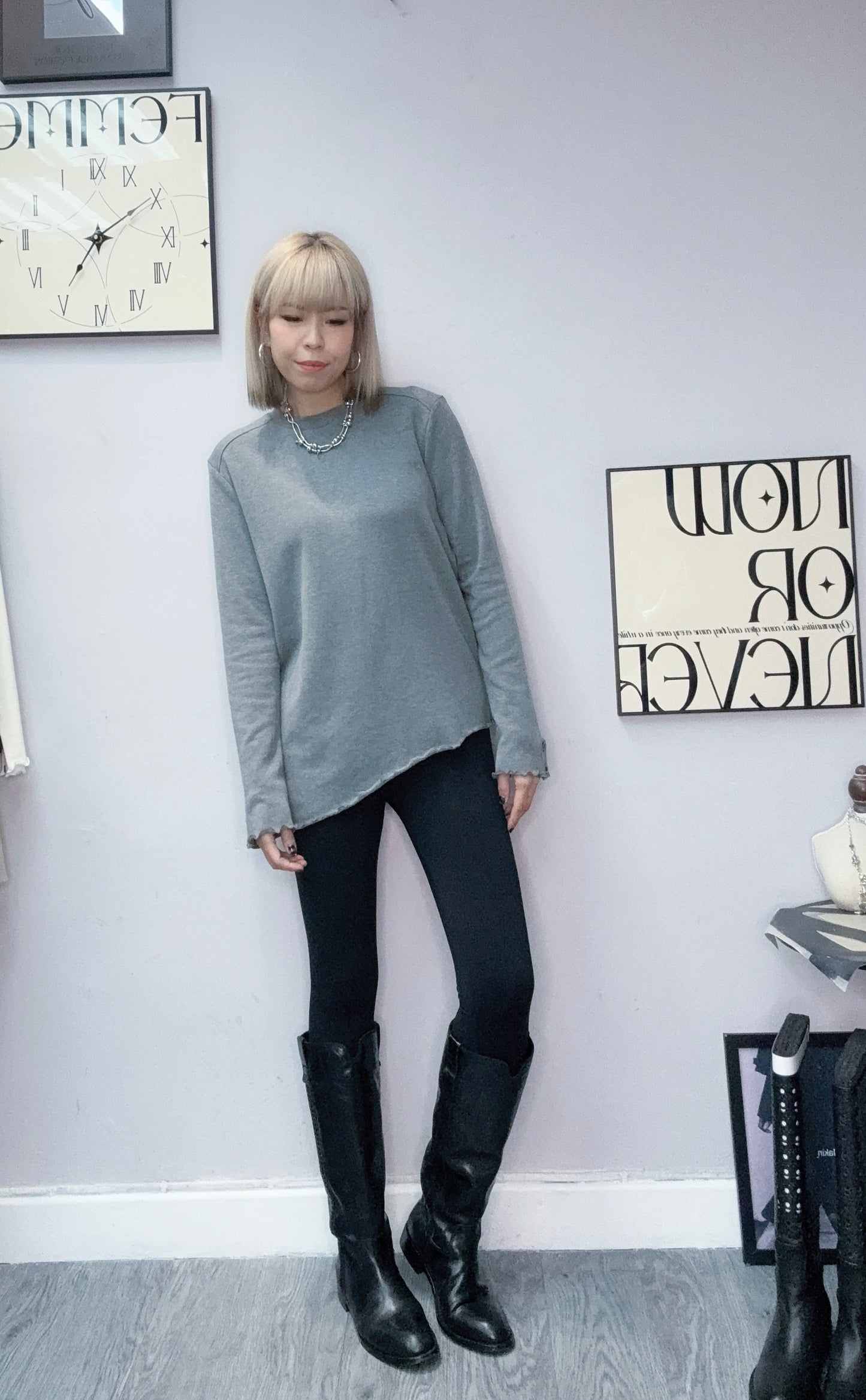 Side words fleece leggings #00137