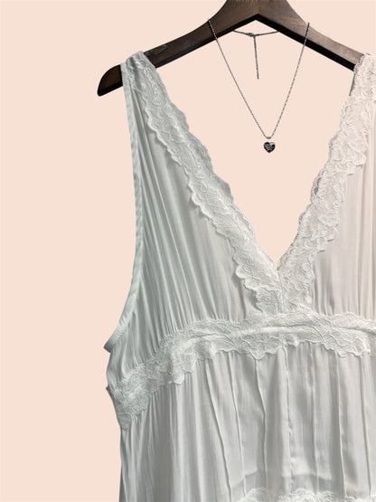 V neck lace trimmed short dress #00474