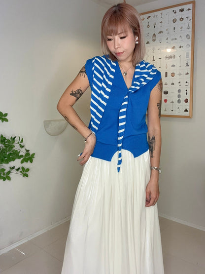 With striped scarf softy knit top #00694