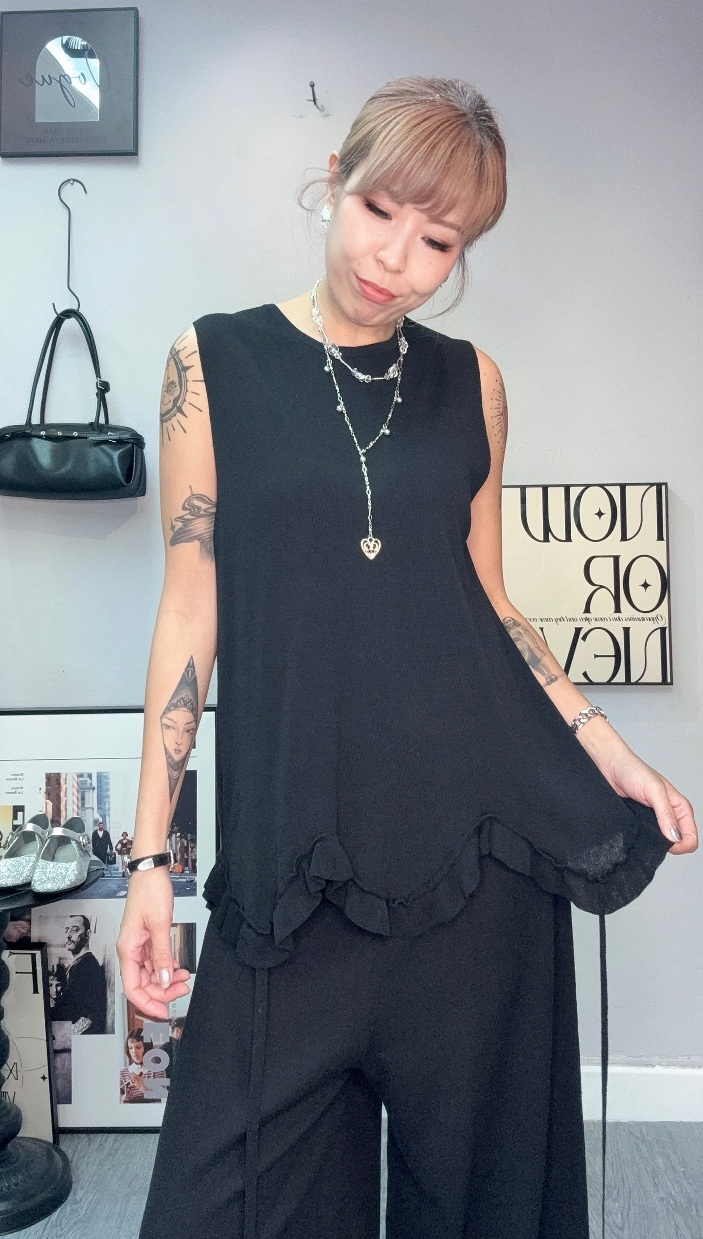 Wavy hem knitted tank set #00709