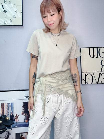 With embroidery see through scarf tee #00612
