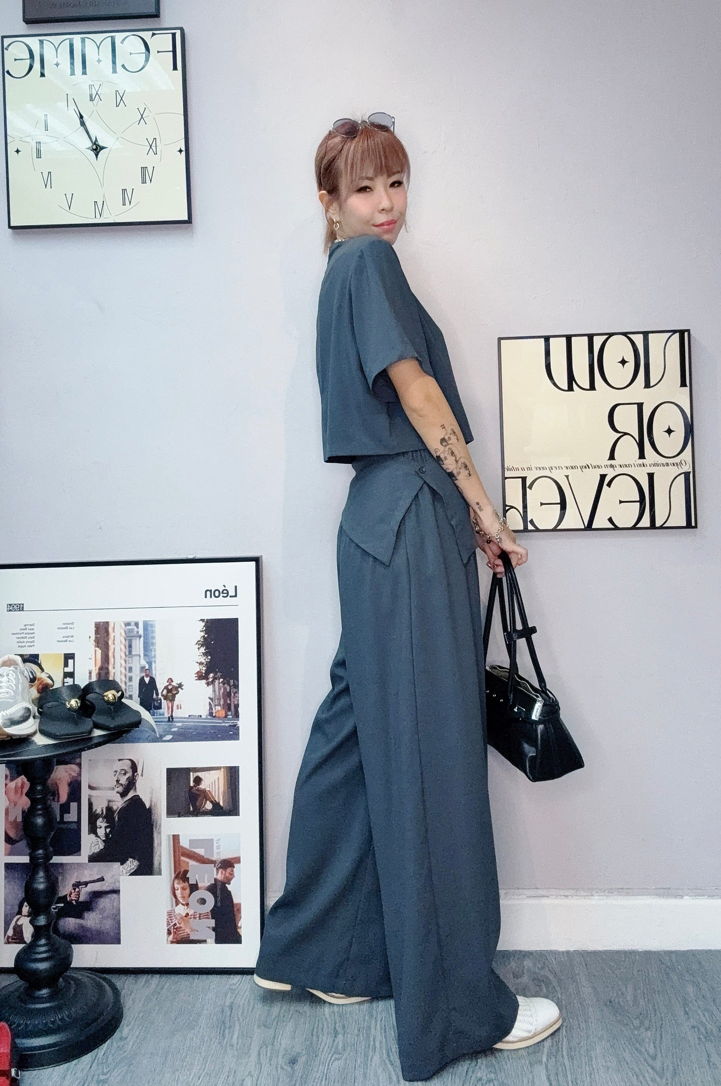 Plain short sleeve top x pants set #00621