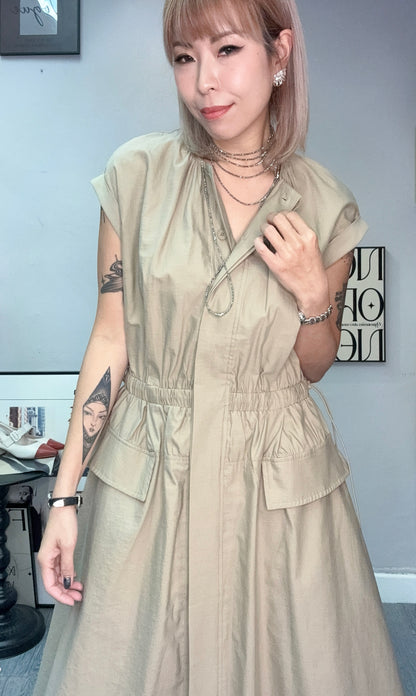 Front pockets cap sleeves one piece #00718