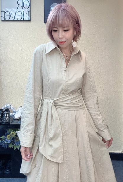 Embroidery back zip with scarf one piece #00875