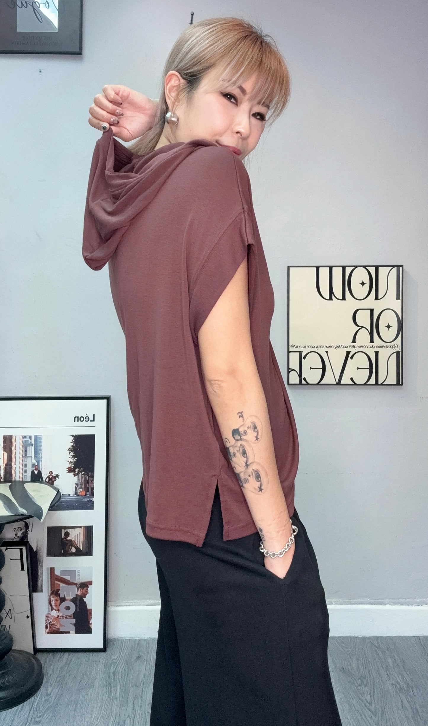 （-30%off)With hat softy cap sleeves tee #00732
