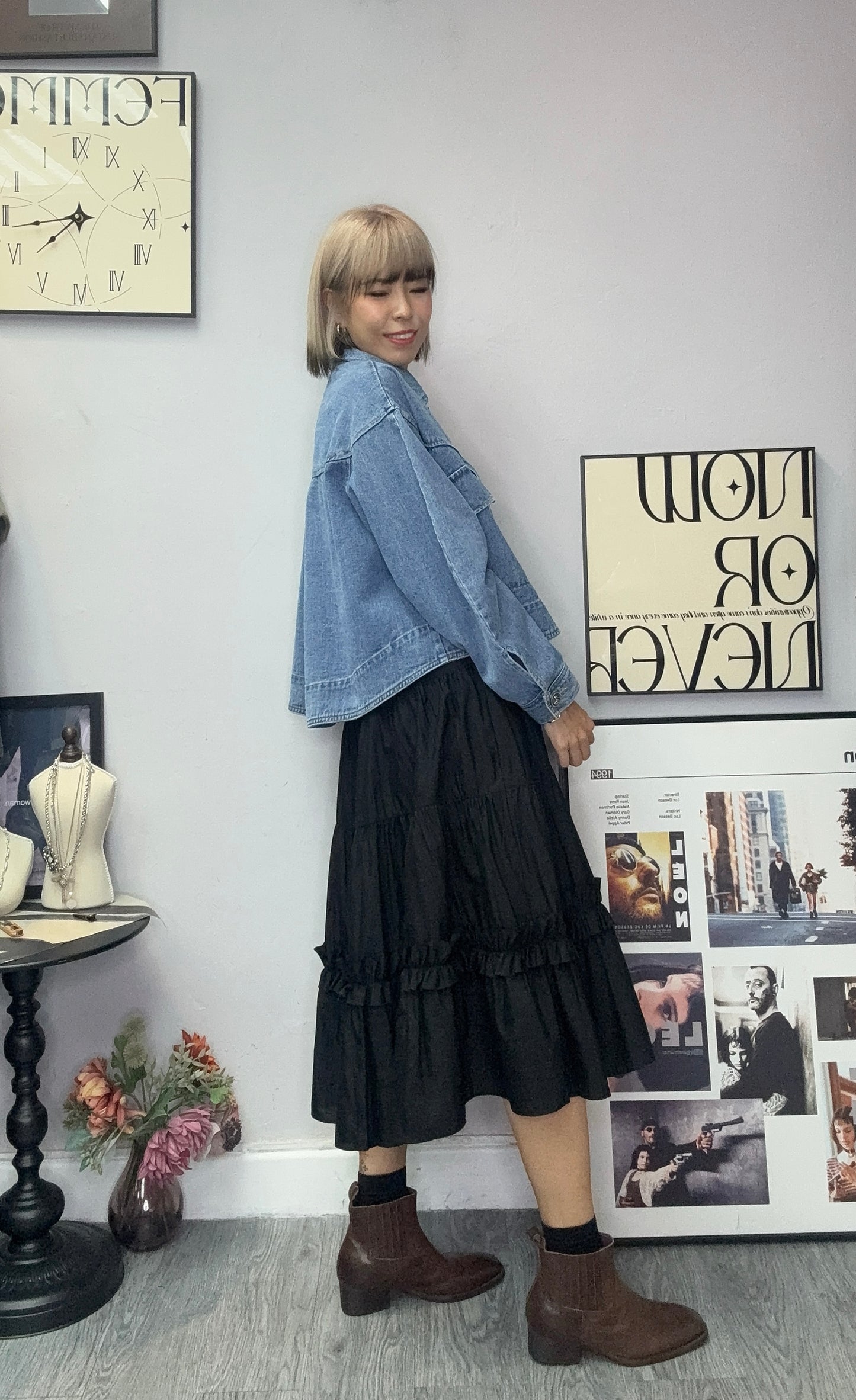 Take off collar denim jacket